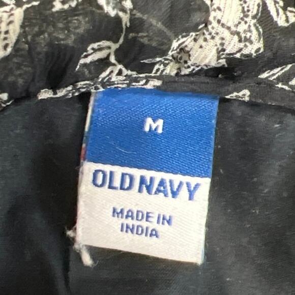 Old Navy Black Floral Ruffle Flutter Sleeve V Neck Tiered A Line Midi Dress Sz M - Picture 4 of 5